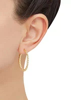 3x31 Millimeter Beaded Hoop Earrings in 10K Yellow Gold