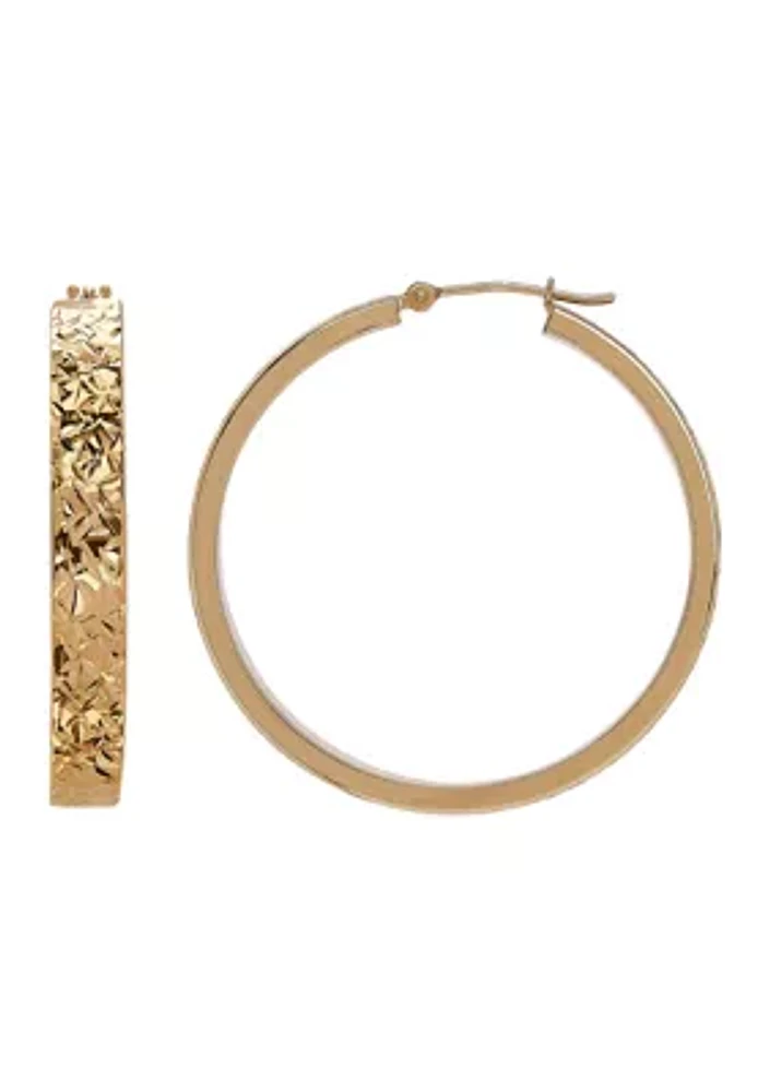 10K Yellow Gold Crystal Cut Hoop Earrings