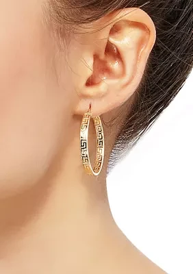 Greek Key Tube Hoop Earrings in 10K Yellow Gold