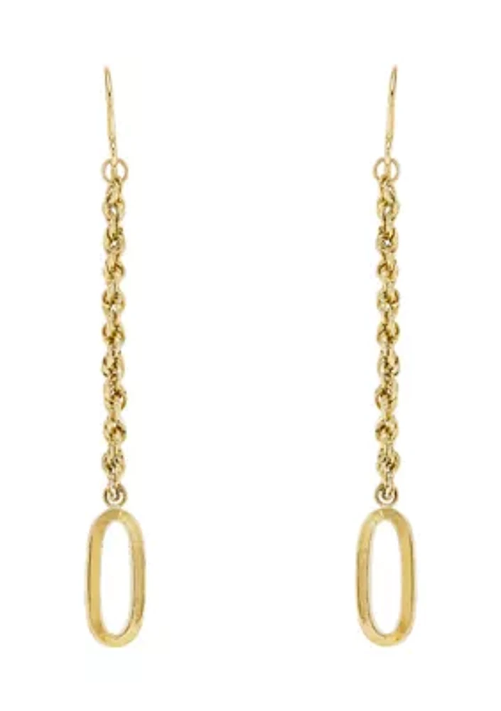 Oval Drop on Rope Chain Earrings in 10K Yellow Gold