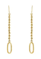 Oval Drop on Rope Chain Earrings in 10K Yellow Gold