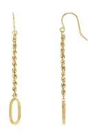 Oval Drop on Rope Chain Earrings in 10K Yellow Gold