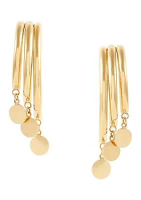 3 Row Grad J Hoop with Disc Drop Earrings in 10K Yellow Gold