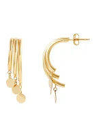 3 Row Grad J Hoop with Disc Drop Earrings in 10K Yellow Gold