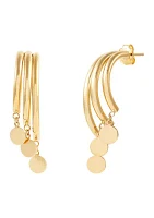 3 Row Grad J Hoop with Disc Drop Earrings in 10K Yellow Gold