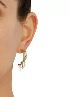 3 Row Grad J Hoop with Disc Drop Earrings in 10K Yellow Gold