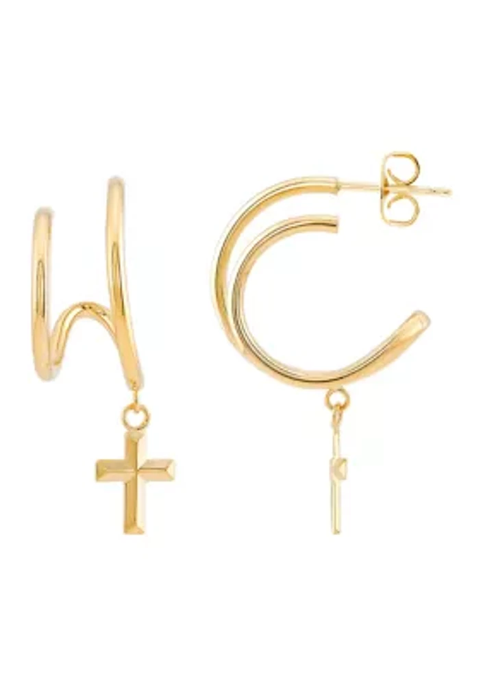 1.52 mm x 14 mm and 17 mm Double Illusion with Cross Earrings in 10K Yellow Gold