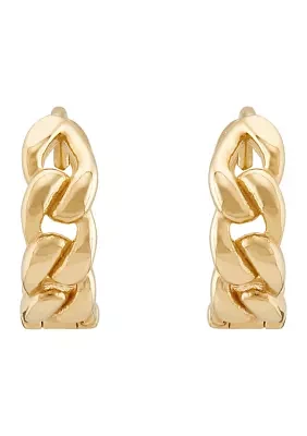 Curb Design Huggies Earrings in 10K Yellow Gold