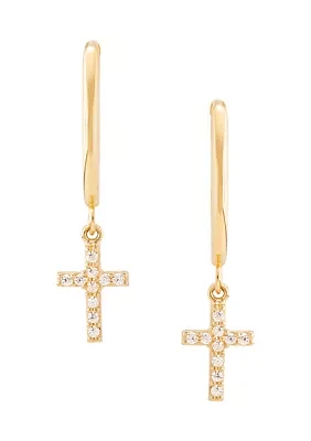 Oval Huggies with Cross Drop Earrings in 10K Yellow Gold