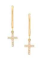 Oval Huggies with Cross Drop Earrings in 10K Yellow Gold