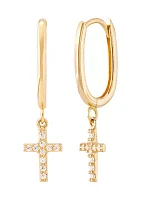 Oval Huggies with Cross Drop Earrings in 10K Yellow Gold