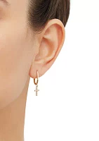 Oval Huggies with Cross Drop Earrings in 10K Yellow Gold