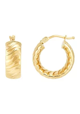 Ribbed Tube Huggie Hoop Earrings in 10K Yellow Gold