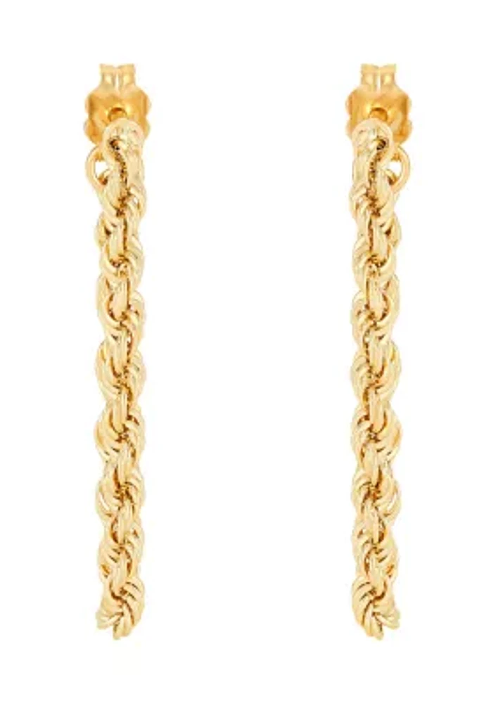 Hollow Rope Front to Back Chain Link Earrings in 10K Yellow Gold