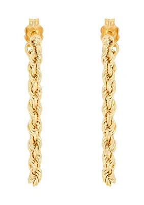 Hollow Rope Front to Back Chain Link Earrings in 10K Yellow Gold