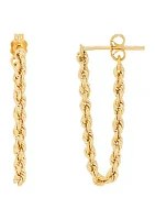 Hollow Rope Front to Back Chain Link Earrings in 10K Yellow Gold