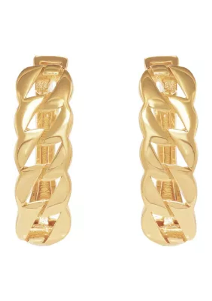 Curb Design Hoop Earrings in 10K Yellow Gold