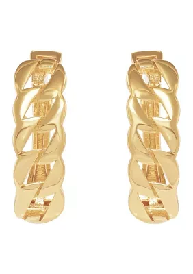 Curb Design Hoop Earrings in 10K Yellow Gold