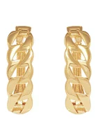 Curb Design Hoop Earrings in 10K Yellow Gold