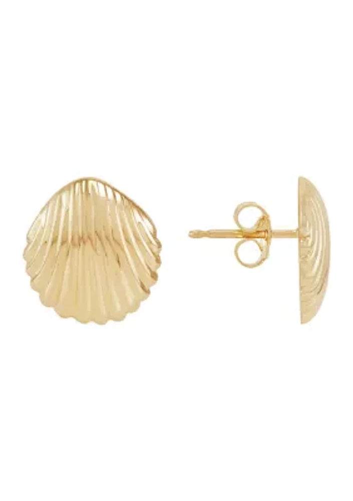 Small Shell Stud Earrings in 10K Yellow Gold