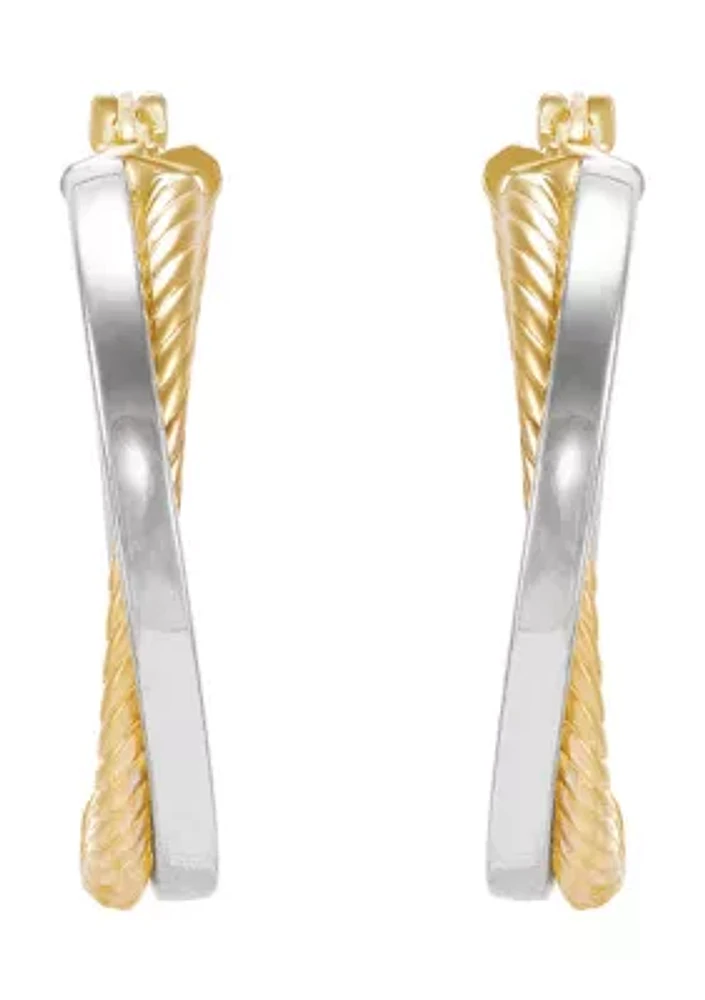 Bypass Tube Hoop Earrings in 10K Yellow and White Gold