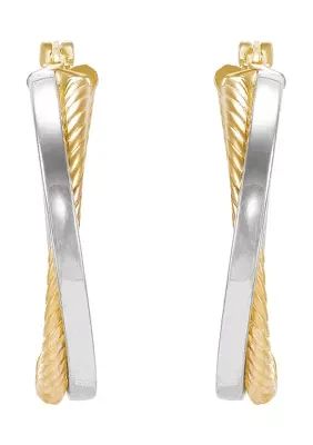 Bypass Tube Hoop Earrings in 10K Yellow and White Gold