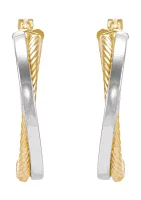 Bypass Tube Hoop Earrings in 10K Yellow and White Gold