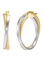 Bypass Tube Hoop Earrings in 10K Yellow and White Gold