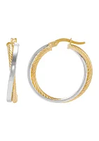 Bypass Tube Hoop Earrings in 10K Yellow and White Gold