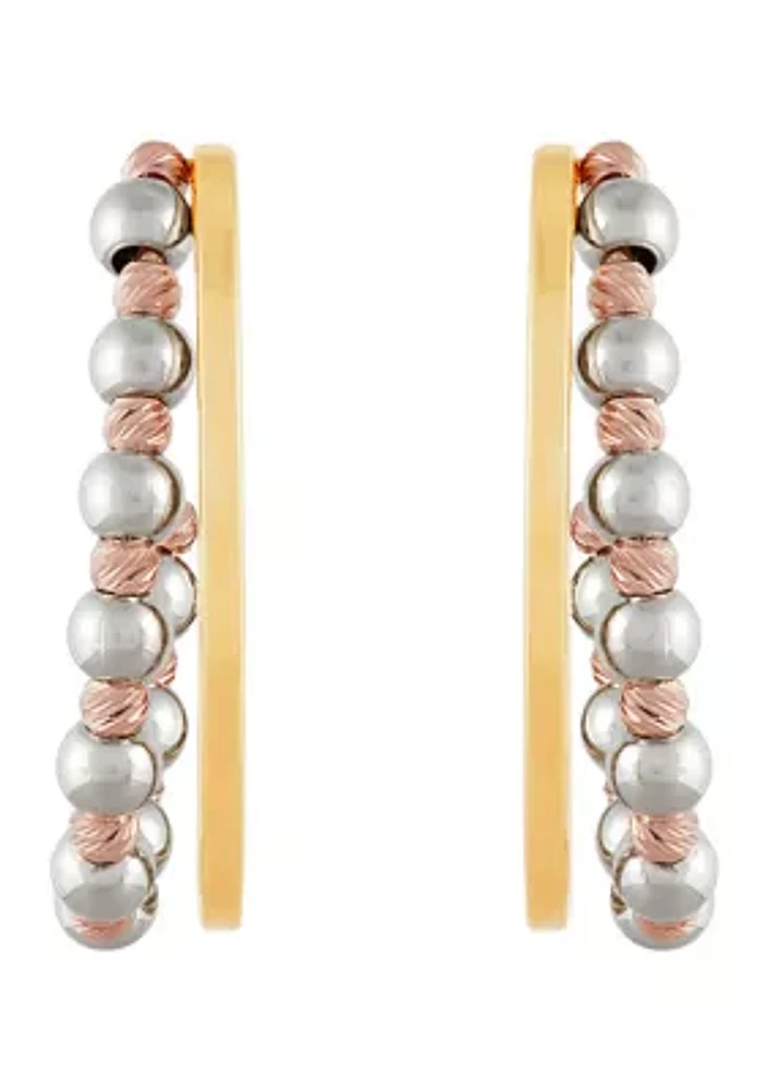 Beads Station J Hoop Earrings in 10K Yellow, White, and Rose Gold