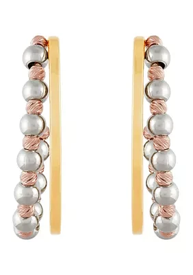 Beads Station J Hoop Earrings in 10K Yellow, White, and Rose Gold