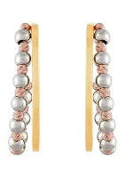 Beads Station J Hoop Earrings in 10K Yellow, White, and Rose Gold