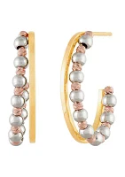 Beads Station J Hoop Earrings in 10K Yellow, White, and Rose Gold