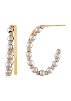 Beads Station J Hoop Earrings in 10K Yellow, White, and Rose Gold