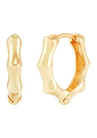 Bamboo Design Huggie Earrings in 10K Yellow Gold