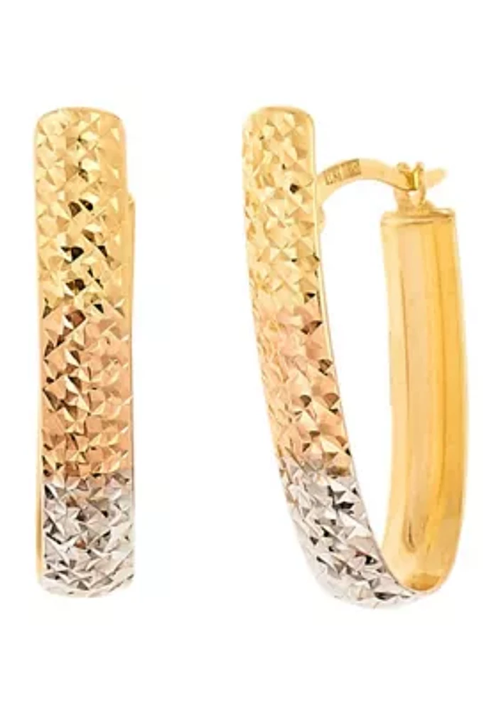 U Shape Hoop Earrings in 10K Yellow, White and Rose Gold