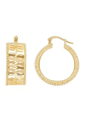 Wide Pierced Chevron Design Hoop Earrings in 10K Yellow Gold