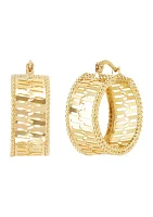 Wide Pierced Chevron Design Hoop Earrings in 10K Yellow Gold