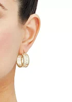 Wide Pierced Chevron Design Hoop Earrings in 10K Yellow Gold