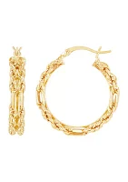 2 Row Hollow Square Milano Hoop Earrings in 10K Yellow Gold