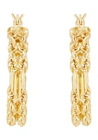 2 Row Hollow Square Milano Hoop Earrings in 10K Yellow Gold