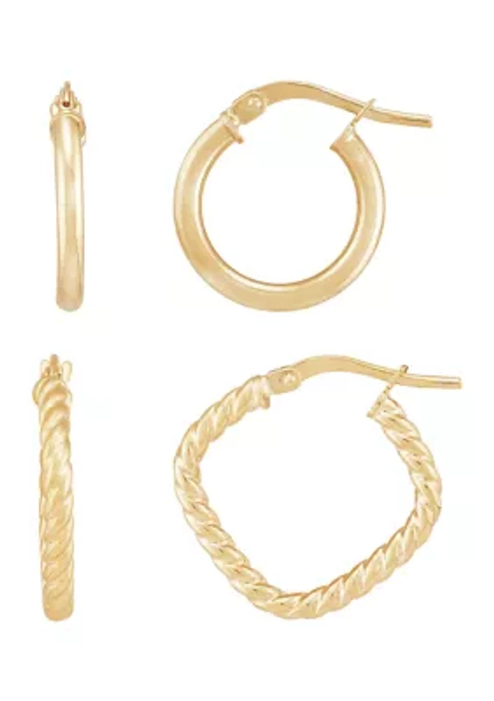 Tube Hoop Earrings Set in 10K Yellow Gold