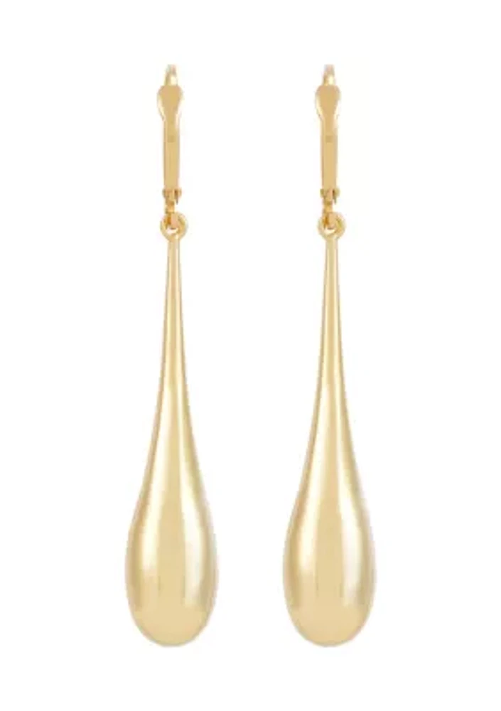 Long Tear Drop Dangle Earrings in 10K Yellow Gold