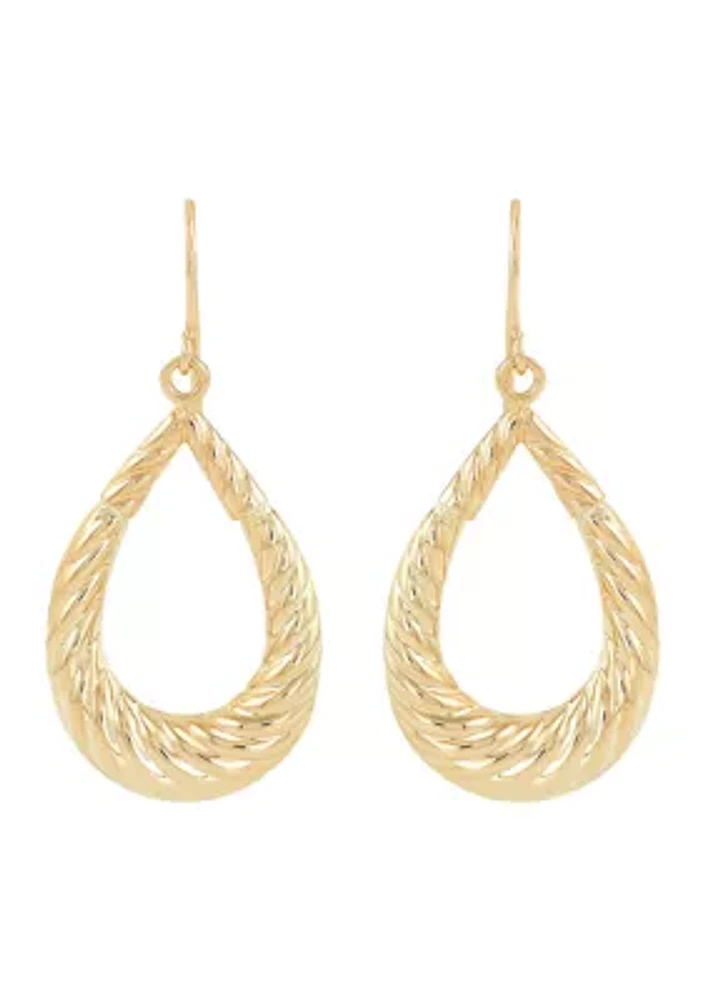 Graduated Shrimp Design Teardrop Dangle Earrings in 10K Yellow Gold