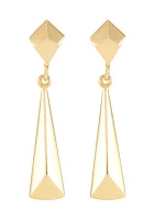 Long Triangle Dangle Rhombus Stud Earrings in 10K Yellow Gold