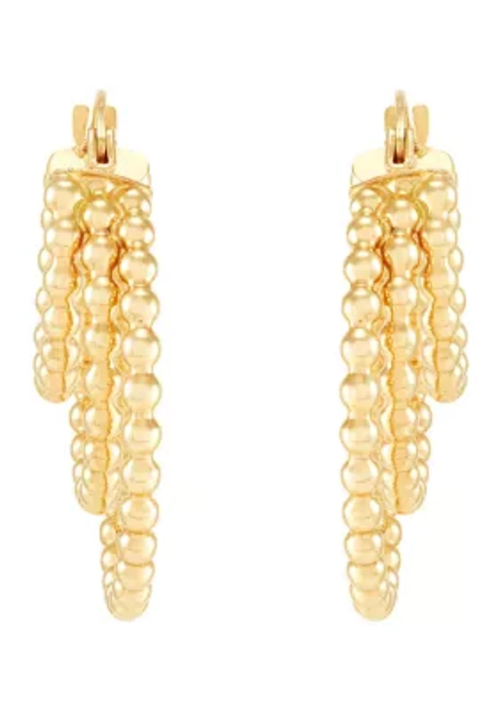 Triple Graduated Beaded Hoop Earrings in 10K Yellow Gold