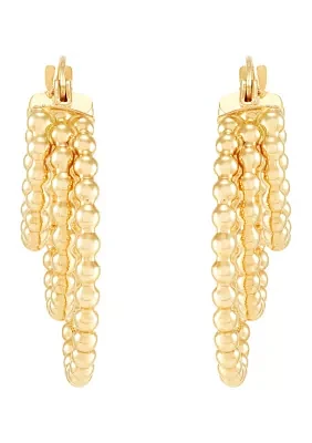 Triple Graduated Beaded Hoop Earrings in 10K Yellow Gold