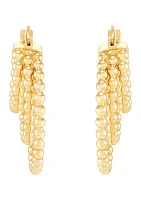 Triple Graduated Beaded Hoop Earrings in 10K Yellow Gold