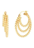 Triple Graduated Beaded Hoop Earrings in 10K Yellow Gold