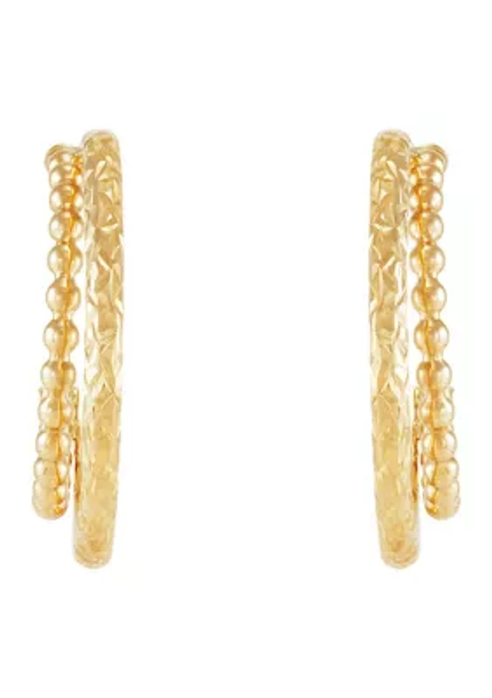 Double Row J Hoop Earrings in 10K Yellow Gold